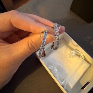 Swarovski Twisted Silver Earrings with Blue Crystals